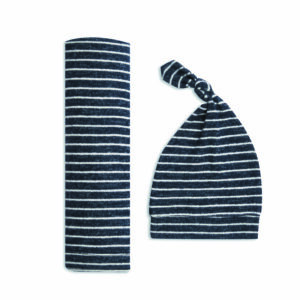 aden + anais Newborn Gift Set Cap and Swaddle Navy Stripe Blanket