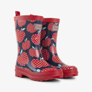 Hatley Girls Rain Boots Red Apples with Polka Dots