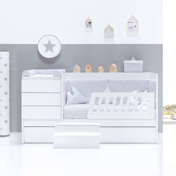 Konver Sero Kubo cot with second pull-out WHITE bed frame