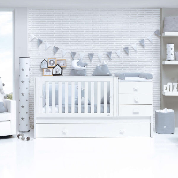 Konver Sero Bubble cot with WHITE second pull-out bed frame