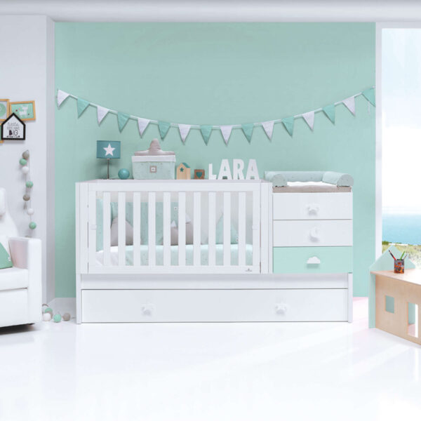 Konver Sero Bubble cot with MINT pull-out second bed frame