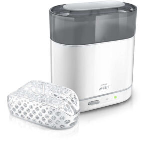 Avent Philips Electric Steam Sterilizer 4 in 1 with adjustable size, takes up very little space in the kitchen. The integrated dishwasher basket is ideal for keeping small accessories compact, sterilizing them all together.