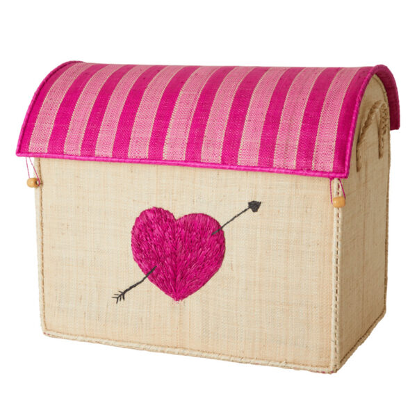 Rice Toy Box in Raffia Hearts LARGE