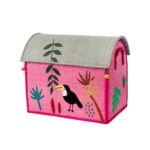 Rice Toy Storage Box in Pink Jungle Raffia SMALL