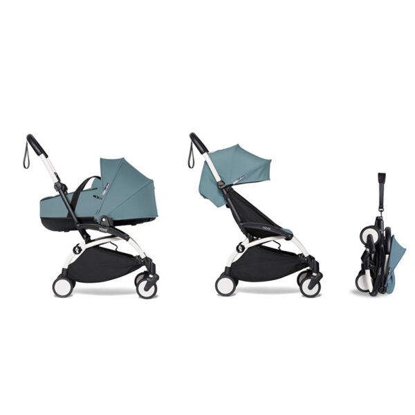 BABYZEN YOYO² Duo Complete Stroller is the complete version of the YOYO² and includes stroller frame, 0+ carrycot, 6+ upholstery. This modular system can be used by babies from 0 months up to 18 kg in weight.